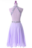Backless Lilac Chiffon Off The Shoulder Beaded Short Prom Dress Homecoming Dresses For Party