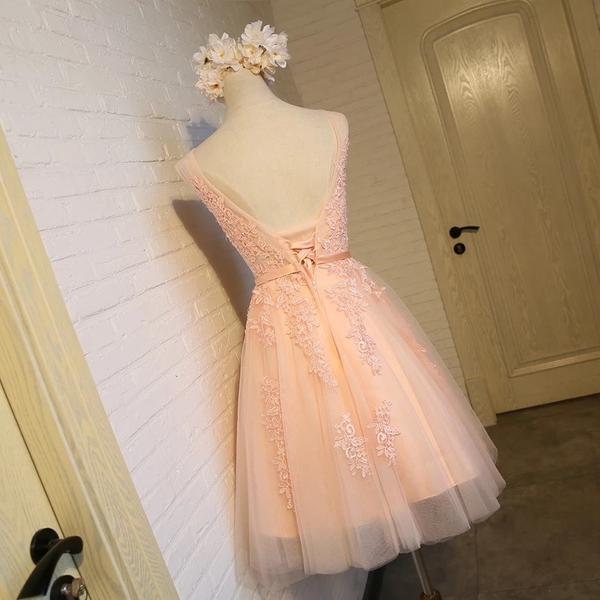 Vintage V Neck Blush Pink Lace Appliques Homecoming Dresses Short Prom Graduation Dress