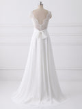 A Line Princess Ivory Lace Chiffon V Neck Beach Wedding Dresses Bridal Dress Wedding Gown