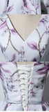 New A Line V Neck  Printed Fabric White Mini Prom Cute Dress Homecoming Dresses For Party