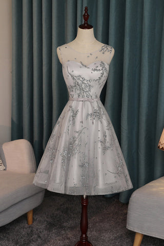 New Arrival A Line Grey Lace Knee Length Cheap Prom Dress Homecoming Dresses For Party