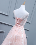 Fashion A Line White Lace Pink High Quality Long Prom Dresses Evening Graduation Dress Party