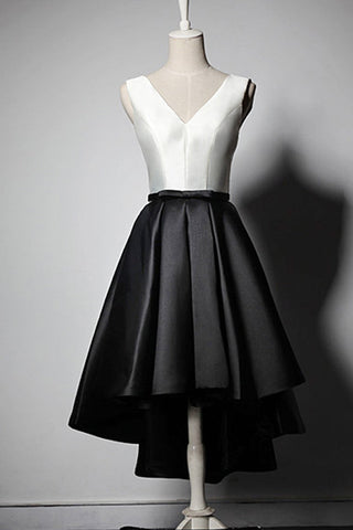 Elegant A Line V Neck White Black High Low Prom Homecoming Dresses Party Graduation Dress