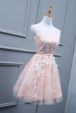 Ivory Lace Appliques Blush Pink Short Prom Homecoming Dresses