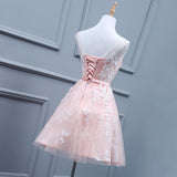 Ivory Lace Appliques Blush Pink Short Prom Homecoming Dresses