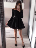 Simple Long Sleeves Black Off the Shoulder Mini Prom Homecoming Dresses Graduation Dress