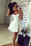 Charming A Line Straps Mini Length Ivory Prom Homecoming Dresses Graduation Dress For Party