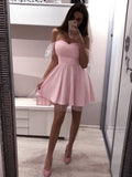Fashion A Line Strapless Pink Tulle Mini Length Prom Homecoming Dresses Graduation Dress