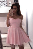 Fashion A Line Strapless Pink Tulle Mini Length Prom Homecoming Dresses Graduation Dress