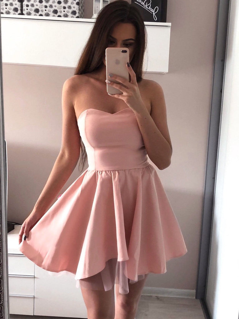 Fashion Strapless Pink High Low Prom Homecoming Dresses Short Graduation Dress Party