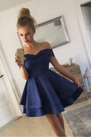 Charming Off the Shoulder Navy Blue Homecoming Dresses Short Prom Graduation Hoco Dress