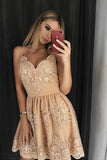 Chic Spaghetti Straps Lace Appliques Short Prom Homecoming Dresses Graduation Dress Party