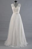 Ivory Lace Tulle Sash Back V Beach Bridal Gowns Wedding Dress