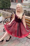 New Arrival Cap Sleeves Black Lace Red Short Prom Homecoming Dresses Graduation Dress Party