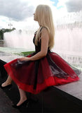New Arrival Cap Sleeves Black Lace Red Short Prom Homecoming Dresses Graduation Dress Party