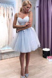Chic White Lace Lilac Spaghetti Straps Knee Length Prom Homecoming Dresses Graduation Dress