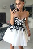 V Neck Off the Shoulder Black Lace White Satin Homecoming Dresses Short Prom Hoco Dress
