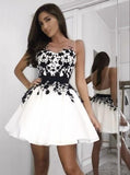 V Neck Off the Shoulder Black Lace White Satin Homecoming Dresses Short Prom Hoco Dress