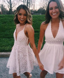 Deep V Neck Spaghetti Straps Ivory Lace Mini Homecoming Dresses Prom Graduation Dress