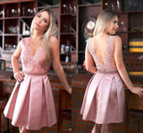 New Pink Lace Appliques See Through Homecoming Dresses Short Prom Hoco Graduation Dress