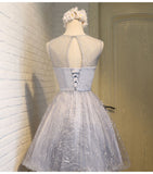 A Line Silver Lace Short Homecoming Dresses Prom Gowns