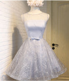 A Line Silver Lace Short Homecoming Dresses Prom Gowns