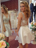 Sexy 2 Piece White Homecoming Dresses Short Back V Beaded Prom Graduation Dress
