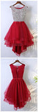 High Low Red Homecoming Dresses Silver Sequin Front Short Long Back Prom Hoco Dress