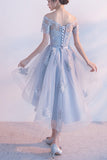 Sexy Short Sleeves Lace Appliques Homecoming Dresses High Low Prom Hoco Dress