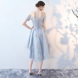 Sexy Short Sleeves Lace Appliques Homecoming Dresses High Low Prom Hoco Dress