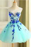 Charming Appliques Mint Homecoming Dresses Mini Length Cute Gowns Cheap Prom Hoco Dress