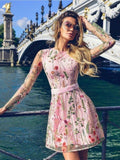 New Arrival Embroidery Lace Long Sleeves Homecoming Dresses Pink Short Prom Graduation Dress