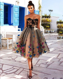 Charming A Line Strapless Butterfly Appliques Tea Length Homecoming Dresses Prom Dress