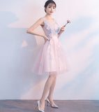 A Line Princess Pink Homecoming Dresses Short Lace Appliques Prom Graduation Dress