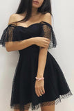 Sexy Off the Shoulder Black Lace Homecoming Dresses Mini Length Prom Graduation Dress
