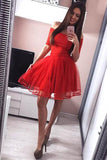 Off the Shoulder Red Homecoming Dresses Short Sleeves Cheap Prom Graduation Dress