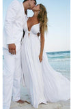 Sexy Beach Elegant Deep V Neck White Chiffon Bridal Wedding Dresses