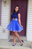 Princess A Line Royal Blue Beaded Homecoming Dresses Tulle Short Prom Graduation Dress