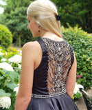 Charming Navy Blue Beaded See Through Homecoming Dress Shot Prom Hoco Dresses