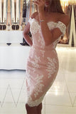 Sexy Mermaid White Lace Pink Mini Homecoming Dress Short Sleeves Prom Hoco Dresses