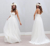 A Line Elegant Beach V Neck Spaghetti Straps Backless Bridal Wedding Dresses