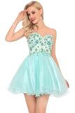 Chic A Line Strapless Mint Embroidery Homecoming Dresses Short Prom Graduation Dress