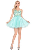 Chic A Line Strapless Mint Embroidery Homecoming Dresses Short Prom Graduation Dress