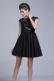 Cap Sleeves Sequin Lace Appliques Black Backless Homecoming Dresses Short Prom Dress