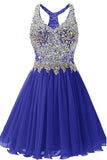 Off the Shoulder V Neck Royal Blue Beaded Homecoming Dresses Short Prom Hoco Dress