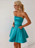 Simple Strapless Cheap Homecoming Dresses With Pocket Short Prom Garduation Dress