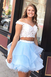 2 Piece Off the Shoulder Lace Short Homecoming Dresses Garduation Dress