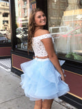 2 Piece Off the Shoulder Lace Short Homecoming Dresses Garduation Dress