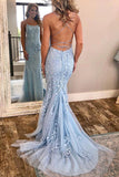 New Arrival Spaghetti Straps Lace Mermaid Long Prom Dresses Evening Dress