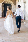 Princess Backless White Lace Tulle Halter Beach Bridal Wedding Dresses